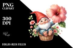 Floating Gnome with Hibiscus in Basket PNG Product Image 2