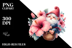 Cute Gnome with Hibiscus Basket PNG Product Image 2