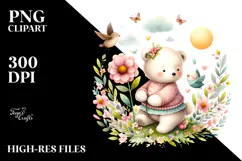 Baby Bear on a Spring Flower, PNG Product Image 2