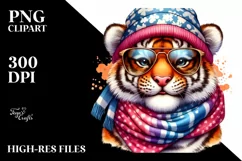 a Vibrant Cute Tiger Smiling with Scarf and Sunglasses | Product Image 1