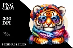 a Vibrant Cute Tiger Smiling with Scarf and Sunglasses | Product Image 3