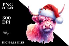 Pink Highland Cow, Watercolor PNG Product Image 2