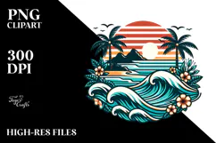 Vintage Tropical Island Waves Clipart, 20 oz Tumbler Product Image 2