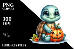 Baby Turtle with Halloween Pumpkin, PNG Product Image 1