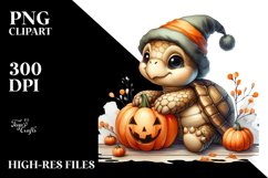 Baby Turtle with Halloween Pumpkin, PNG Product Image 3