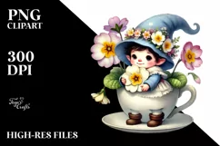 Cute Baby Gnome with Primrose Floral Frame PNG Product Image 2