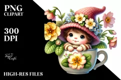 Cute Baby Gnome with Primrose Floral Frame PNG Product Image 2