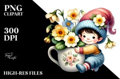 Cute Baby Gnome with Primrose Floral Frame PNG Product Image 2