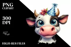 Expressive Confused Cow with Party Hat Caricature Clipart Product Image 3