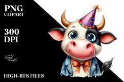 Expressive Confused Cow with Party Hat Caricature Clipart Product Image 3