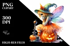 Fairy with Pumpkin in Style PNG Product Image 1
