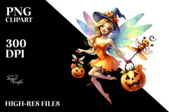 Fairy with Pumpkin in Style PNG Product Image 2