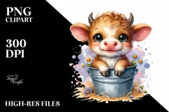Watercolor Highland Cow Bucket Sticker | Sublimation | Product Image 1