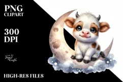 Watercolor Highland Cow Moon Sticker | Sublimation | Clipart Product Image 3