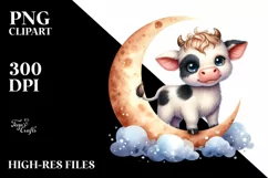 Watercolor Highland Cow Moon Sticker | Sublimation | Clipart Product Image 3