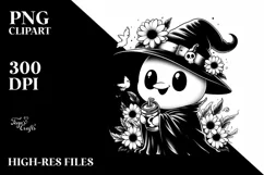 Chick Holding Soda, Black and White PNG Product Image 1