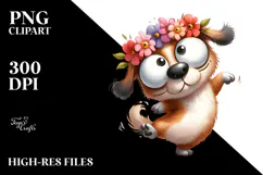 Playful Dog with Flower Crown, PNG Product Image 2