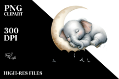 Whimsical Baby Elephant on Moon, High-Res PNG Product Image 2