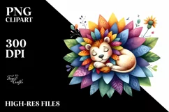 Colorful Wimsical Sleeping Lion Watercolor Clipart Product Image 3