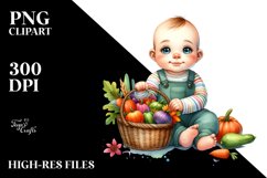 Baby with Basket of Vegetables | Sublimation | Clipart Product Image 1