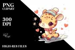 Cute Winter Giraffe Sleigh Hearts PNG Product Image 3