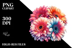 Colorful Vintage Gerbera Watercolor PNG Product Image 2