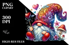 Detailed Valentines Gnome with Hat, PNG Product Image 2