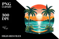 Retro Tropical Beach Sunset, Clipart PNG Product Image 2