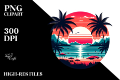 Retro Tropical Beach Sunset, Clipart PNG Product Image 2