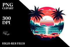 Retro Tropical Beach Sunset, Clipart PNG Product Image 2