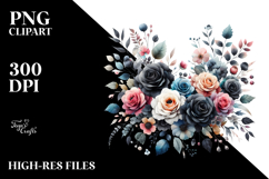 Colorful Floral Frame with Black Roses PNG Product Image 2