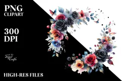 Colorful Floral Frame with Black Roses PNG Product Image 2
