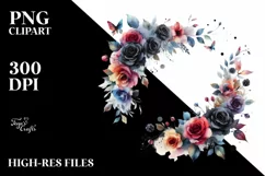 Colorful Floral Frame with Black Roses PNG Product Image 3