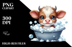 Smiling Baby Highland Cow in Bath Tub | Clipart Product Image 3