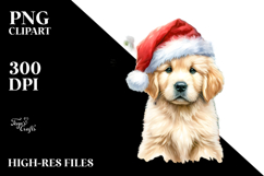 Watercolor Golden Retriever with Santa Hat, Transparent PNG Product Image 2