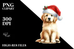Watercolor Golden Retriever with Santa Hat, Transparent PNG Product Image 2