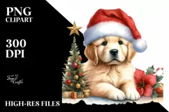 Watercolor Golden Retriever with Santa Hat, Transparent PNG Product Image 1