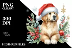 Watercolor Golden Retriever with Santa Hat, Transparent PNG Product Image 1