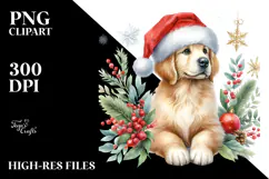 Watercolor Golden Retriever with Santa Hat, Transparent PNG Product Image 2