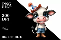 Excited Baby Cow Party Hat Clipart Product Image 3