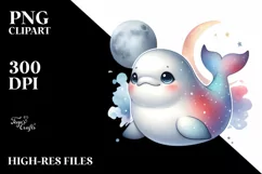 Colorful Baby Beluga Whale with Moon | Clipart Product Image 3