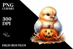 Cute Baby Chicken with Pumpkin PNG Product Image 3