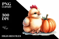 Baby Chicken with Halloween Pumpkin, PNG Product Image 1