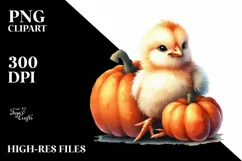 Baby Chicken with Halloween Pumpkin, PNG Product Image 1