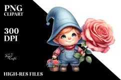 Adorable Gnome Carrying Huge Rose PNG Product Image 2