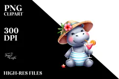 Happy Hippo in Beachwear PNG Product Image 2