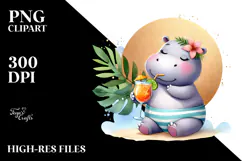 Happy Hippo in Beachwear Drinking Cocktail Product Image 2