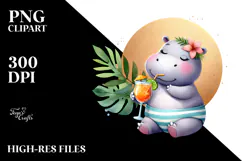 Cute Hippo in Beachwear, Transparent PNG Product Image 2