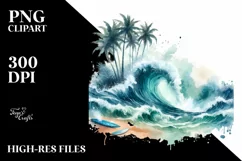 Watercolor Surf Waves Beach | Sublimation | Clipart Product Image 1