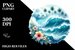 Watercolor Surf Waves Beach | Sublimation | Clipart Product Image 3